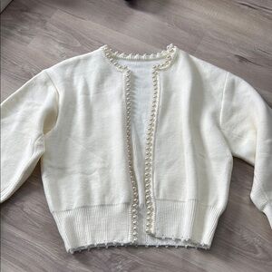 Elegant Cream Pearl-Trimmed Sweater